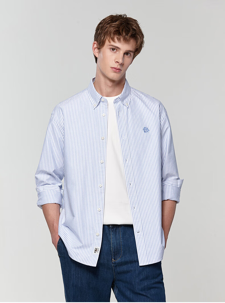 HAZZYS Men's Spring and Autumn Commuter PHIZ Striped Oxford Long Sleeve Shirt 2